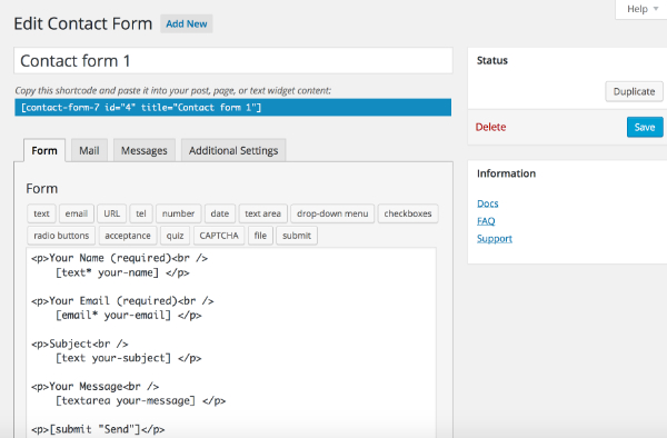 Contact Form 7 plugin screenshot