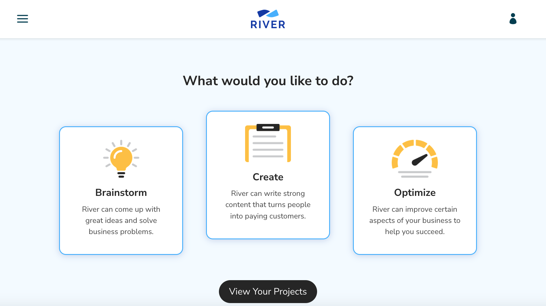 Screenshot of River, an AI marketing platform